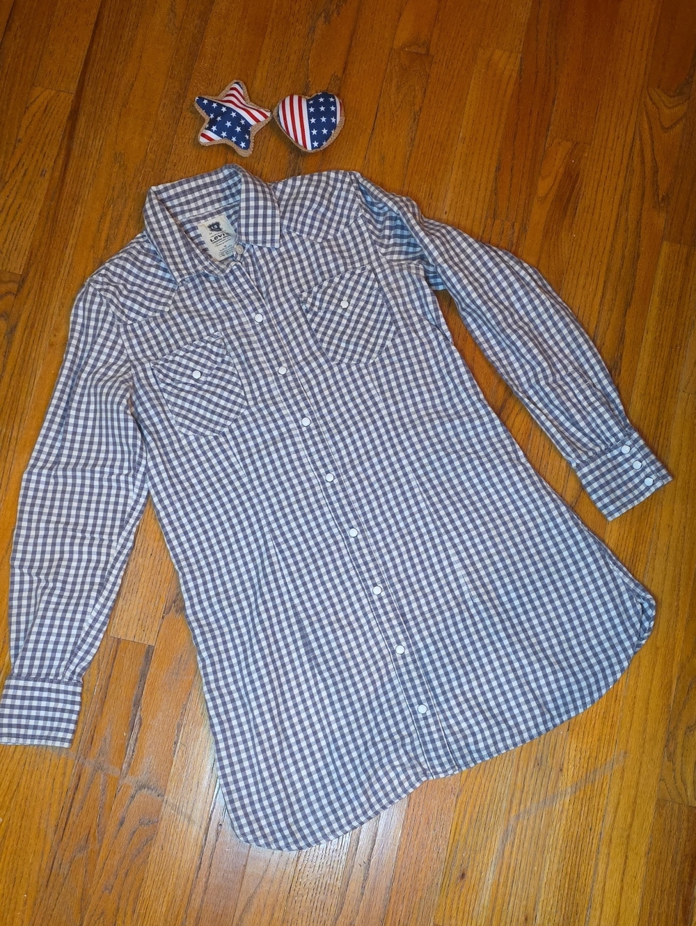 Vintage Style Levi's Gingham Blue/Gray Checkered Pattern Size M